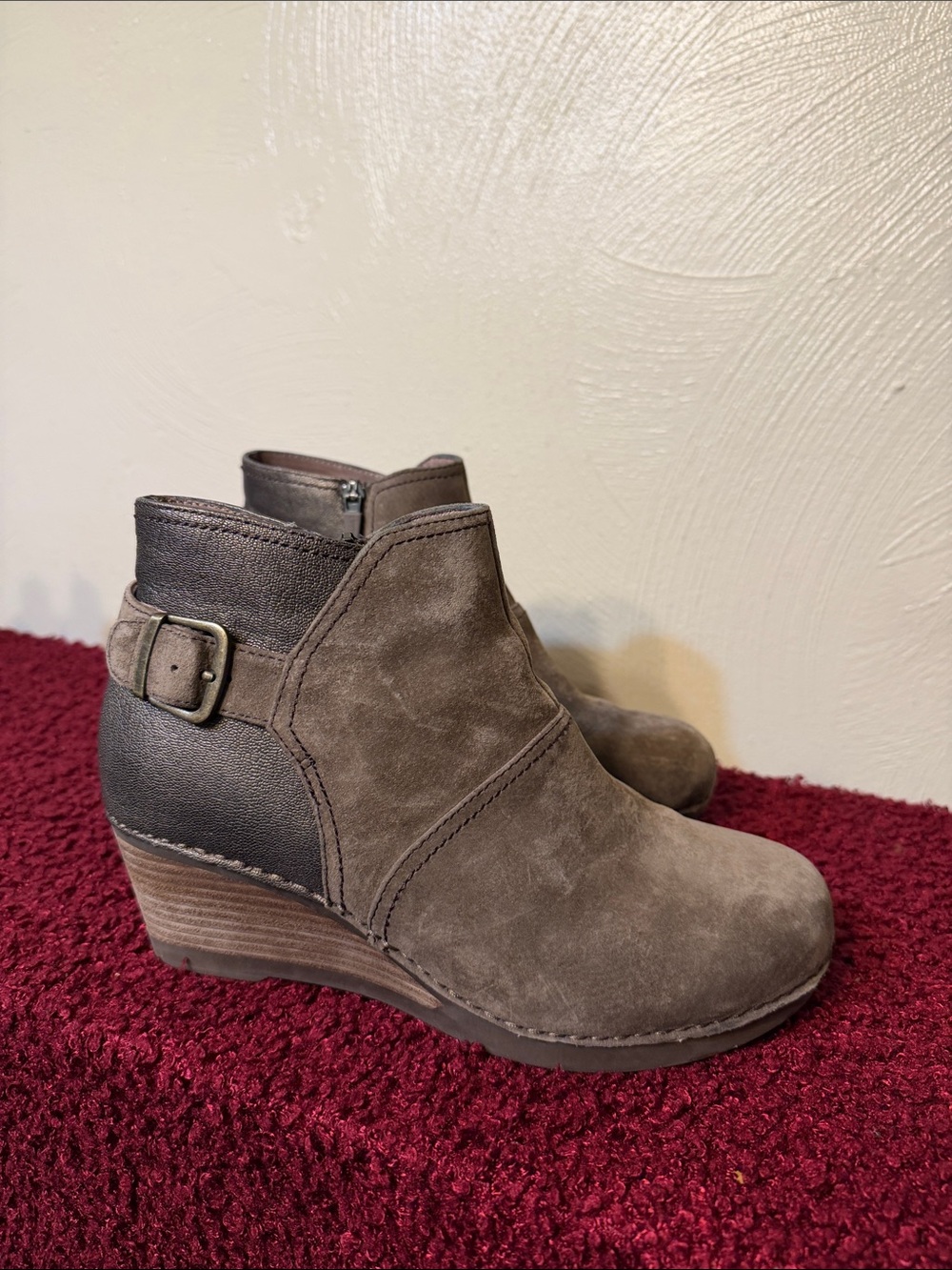 Dansko Taupe and Dark Brown Suede Ankle Booties